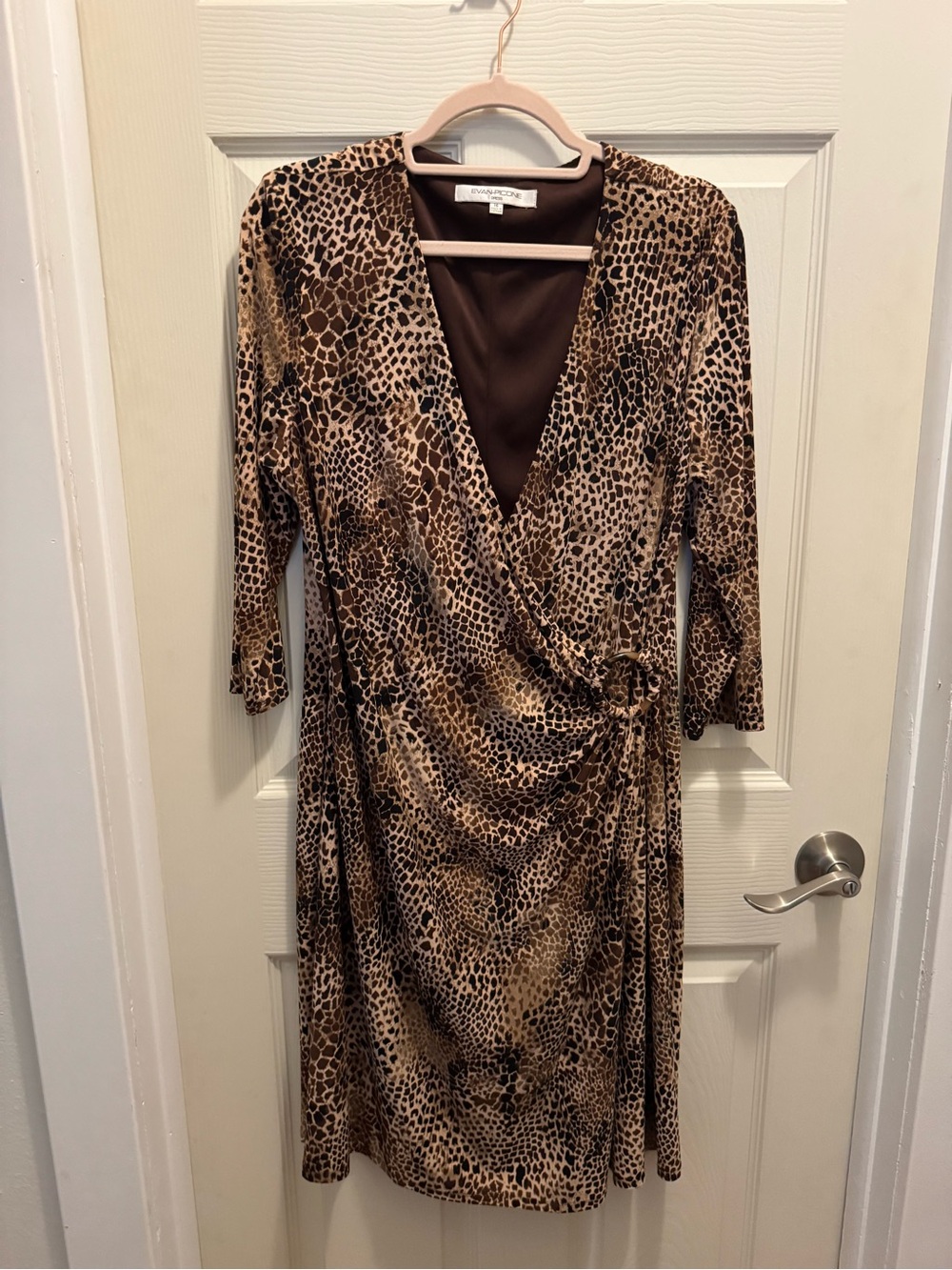 Evan Picone Brown Animal Print Wrap Dress